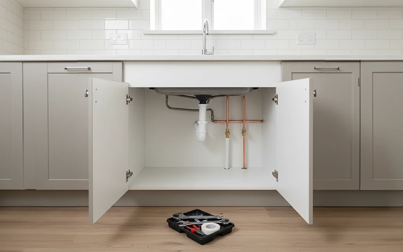 Plumber repairing residential plumbing system